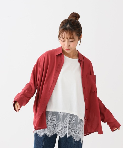 HEART MARKET(ハートマーケット)の「Vボイルゆるシアーシャツチュニック(シャツ/ブラウス・レディース・グレイッシュベージュ/レッド/モカ/ブラック・FREE)」の11枚目の写真
