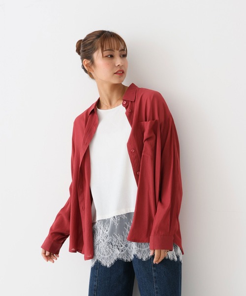 HEART MARKET(ハートマーケット)の「Vボイルゆるシアーシャツチュニック(シャツ/ブラウス・レディース・グレイッシュベージュ/レッド/モカ/ブラック・FREE)」の12枚目の写真