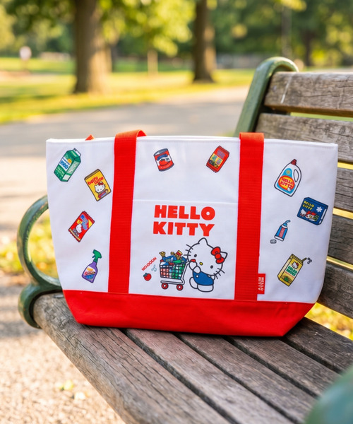 sanrio(サンリオ)の「〈SANRIO/サンリオ〉ハローキティ スーパーマーケット 麻風保冷トートショッピングバッグ KCTSJ1(トートバッグ・レディース・ホワイト×レッド・ONE SIZE)」の1枚目の写真