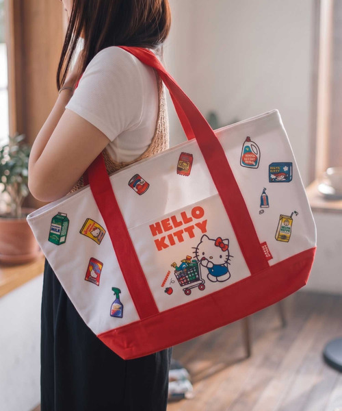 sanrio(サンリオ)の「〈SANRIO/サンリオ〉ハローキティ スーパーマーケット 麻風保冷トートショッピングバッグ KCTSJ1(トートバッグ・レディース・ホワイト×レッド・ONE SIZE)」の2枚目の写真