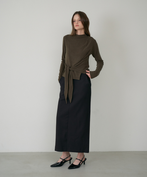 DEHEVE（デヘヴェ）の「Mock-neck Wrap Long Sleeve [Khaki]（Tシャツ/カットソー・レディース・カーキ・OS）」の4枚目の写真