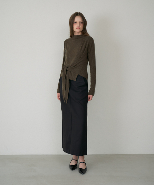 DEHEVE（デヘヴェ）の「Mock-neck Wrap Long Sleeve [Khaki]（Tシャツ/カットソー・レディース・カーキ・OS）」の5枚目の写真