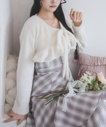 ハートチャーム付きシャギーショートフリルボレロカーディガン【大きいサイズあり】