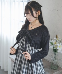 ハートチャーム付きシャギーショートフリルボレロカーディガン【大きいサイズあり】
