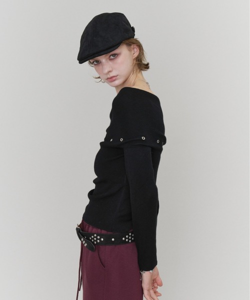 Rohwel(ローウェル)の「Off-Shoulder Eyelet Knit / オフショルダー アイレットニット(ニット/セーター・レディース・ライトグレー/チャコールグレー/ブラック・FREE)」の19枚目の写真