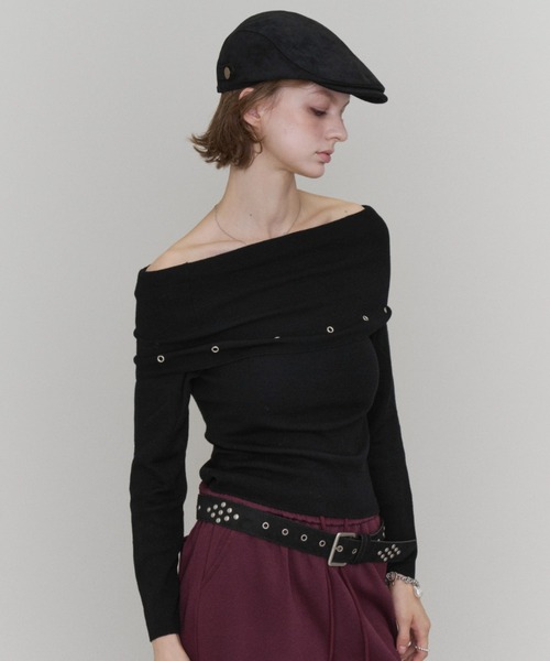 Rohwel(ローウェル)の「Off-Shoulder Eyelet Knit / オフショルダー アイレットニット(ニット/セーター・レディース・ライトグレー/チャコールグレー/ブラック・FREE)」の16枚目の写真