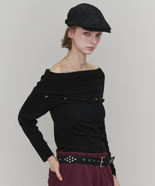 Rohwel(ローウェル)の「Off-Shoulder Eyelet Knit / オフショルダー アイレットニット(ニット/セーター・レディース・ライトグレー/チャコールグレー/ブラック・FREE)」の17枚目の写真
