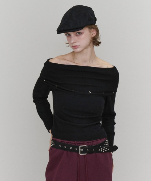Rohwel(ローウェル)の「Off-Shoulder Eyelet Knit / オフショルダー アイレットニット(ニット/セーター・レディース・ライトグレー/チャコールグレー/ブラック・FREE)」の18枚目の写真