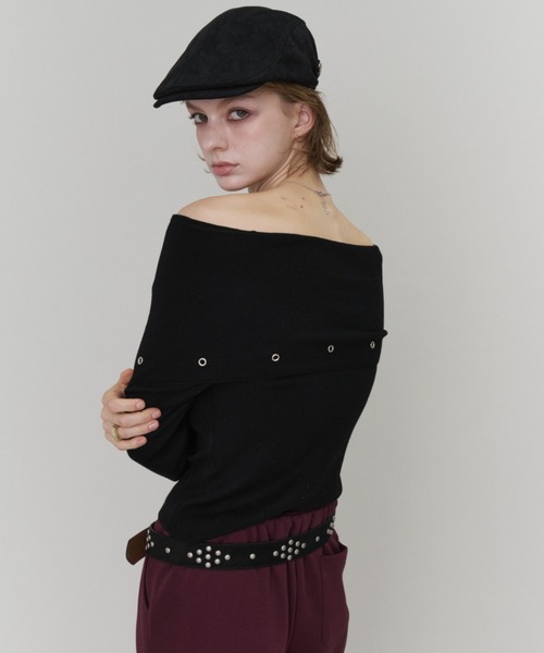Rohwel(ローウェル)の「Off-Shoulder Eyelet Knit / オフショルダー アイレットニット(ニット/セーター・レディース・ライトグレー/チャコールグレー/ブラック・FREE)」の20枚目の写真