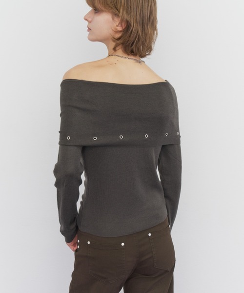 Rohwel(ローウェル)の「Off-Shoulder Eyelet Knit / オフショルダー アイレットニット(ニット/セーター・レディース・ライトグレー/チャコールグレー/ブラック・FREE)」の9枚目の写真