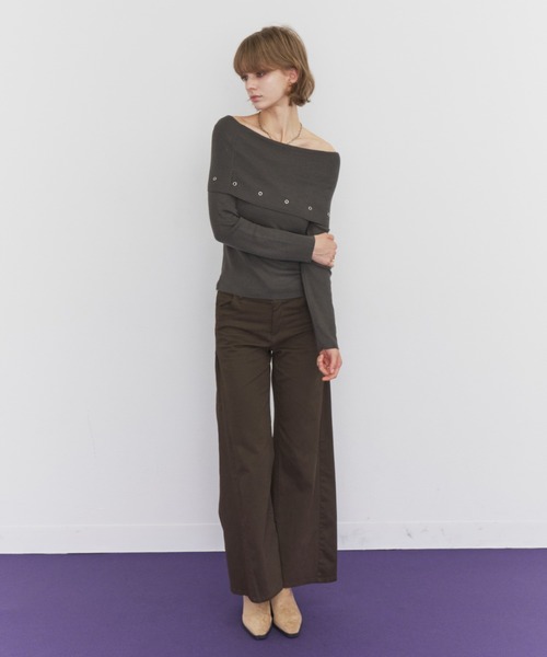 Rohwel(ローウェル)の「Off-Shoulder Eyelet Knit / オフショルダー アイレットニット(ニット/セーター・レディース・ライトグレー/チャコールグレー/ブラック・FREE)」の11枚目の写真