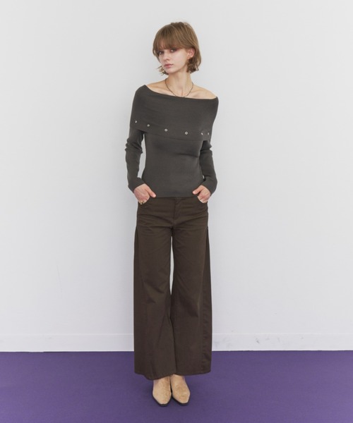 Rohwel(ローウェル)の「Off-Shoulder Eyelet Knit / オフショルダー アイレットニット(ニット/セーター・レディース・ライトグレー/チャコールグレー/ブラック・FREE)」の12枚目の写真