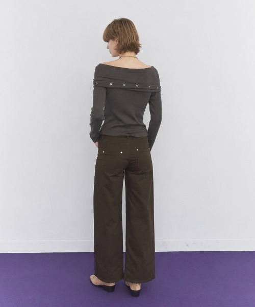 Rohwel(ローウェル)の「Off-Shoulder Eyelet Knit / オフショルダー アイレットニット(ニット/セーター・レディース・ライトグレー/チャコールグレー/ブラック・FREE)」の13枚目の写真
