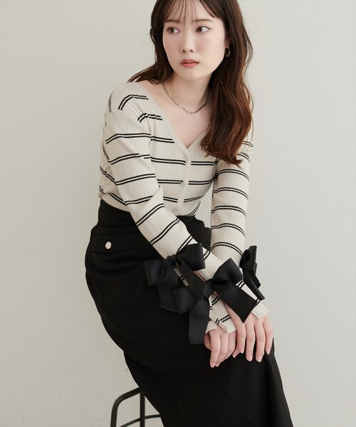 natural couture(ナチュラルクチュール)の「袖リボンマルチWAYニット(ニット/セーター・レディース・ネイビー/チャコールグレー/モカ/その他1・FREE)」の15枚目の写真