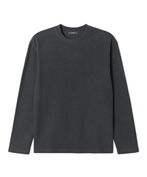 メンズ 裏起毛 変形組織 ベーシック 長袖 Tシャツ (BLACK) (HCALT15)