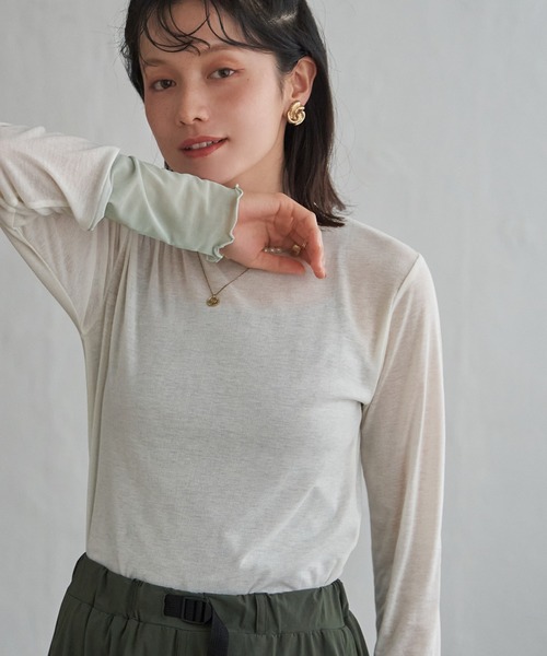 LBC(エルビーシー)の「異素材切り替えシアーロンT(Tシャツ/カットソー・レディース・ブラウン/グレー/ブラック/ホワイト・M/L)」の1枚目の写真