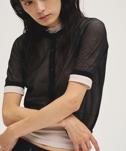 TODAYFUL(トゥデイフル)の「Sheer Knit Cardigan(カーディガン/ボレロ・レディース・ライトグレー/ブラック/アイボリー・FREE)」の2枚目の写真