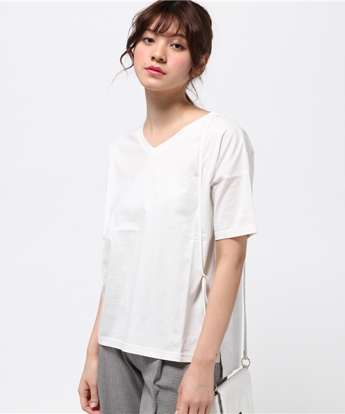 NATURAL BEAUTY BASIC（ナチュラルビューティーベーシック）の「オーガニックコットンＶネックＴシャツ（Tシャツ/カットソー・レディース・ホワイト/グレー/カーキ/ネイビー・MEDIUM）」の2枚目の写真