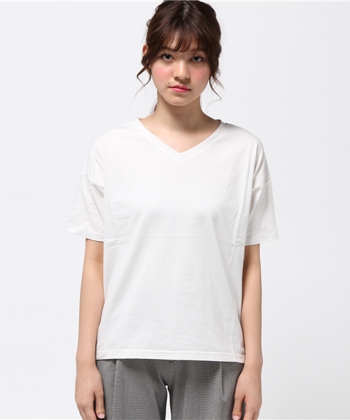 NATURAL BEAUTY BASIC（ナチュラルビューティーベーシック）の「オーガニックコットンＶネックＴシャツ（Tシャツ/カットソー・レディース・ホワイト/グレー/カーキ/ネイビー・MEDIUM）」の5枚目の写真