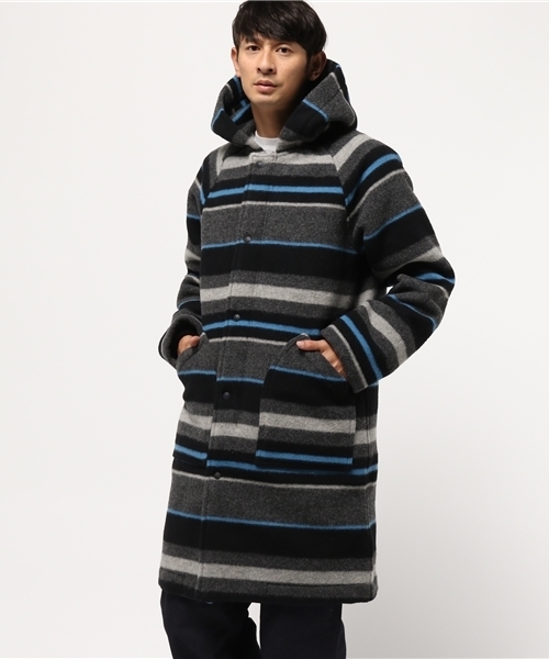 HYSTERIC GLAMOUR(ヒステリックグラマー)の「ジャカードボーダー フーデッドCO(ステンカラーコート・メンズ・グレー系その他/チャコールグレー・SMALL/MEDIUM/LARGE)」の4枚目の写真