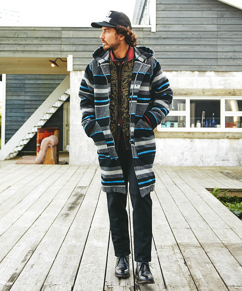 HYSTERIC GLAMOUR(ヒステリックグラマー)の「ジャカードボーダー フーデッドCO(ステンカラーコート・メンズ・グレー系その他/チャコールグレー・SMALL/MEDIUM/LARGE)」の3枚目の写真