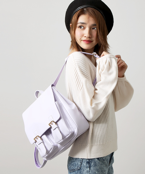 WEGO(ウィゴー)の「WEGO/ダブルポケットスクエアリュック(バックパック/リュック・レディース・その他1/インディゴブルー/ライトパープル/レッド/ブラウン/ホワイト/ブラック/マルチ/イエロー/ライトピンク/その他4/その他2/その他3/その他5・FREE)」の6枚目の写真