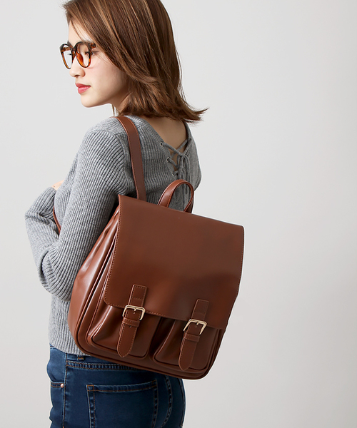 WEGO(ウィゴー)の「WEGO/ダブルポケットスクエアリュック(バックパック/リュック・レディース・その他1/インディゴブルー/ライトパープル/レッド/ブラウン/ホワイト/ブラック/マルチ/イエロー/ライトピンク/その他4/その他2/その他3/その他5・FREE)」の4枚目の写真