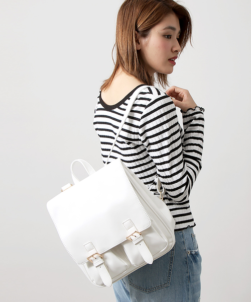 WEGO(ウィゴー)の「WEGO/ダブルポケットスクエアリュック(バックパック/リュック・レディース・その他1/インディゴブルー/ライトパープル/レッド/ブラウン/ホワイト/ブラック/マルチ/イエロー/ライトピンク/その他4/その他2/その他3/その他5・FREE)」の2枚目の写真