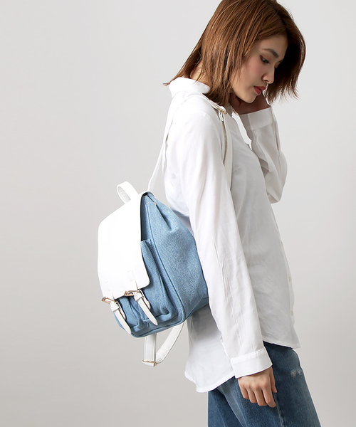 WEGO(ウィゴー)の「WEGO/ダブルポケットスクエアリュック(バックパック/リュック・レディース・その他1/インディゴブルー/ライトパープル/レッド/ブラウン/ホワイト/ブラック/マルチ/イエロー/ライトピンク/その他4/その他2/その他3/その他5・FREE)」の5枚目の写真