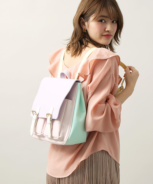 WEGO(ウィゴー)の「WEGO/ダブルポケットスクエアリュック(バックパック/リュック・レディース・その他1/インディゴブルー/ライトパープル/レッド/ブラウン/ホワイト/ブラック/マルチ/イエロー/ライトピンク/その他4/その他2/その他3/その他5・FREE)」の9枚目の写真