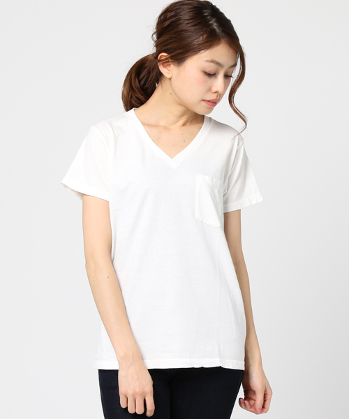 MOUSSY（マウジー）の「Hanes POCKET TEE V NECK（Tシャツ/カットソー・レディース・ホワイト/ピンク/ライトイエロー/ライトブルー・2/1）」の14枚目の写真