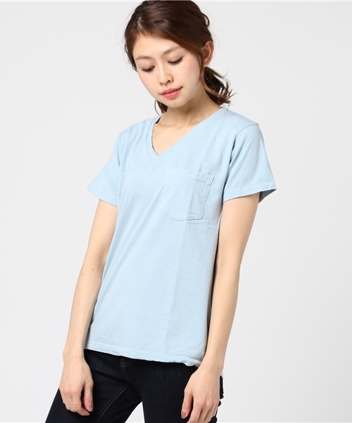 MOUSSY（マウジー）の「Hanes POCKET TEE V NECK（Tシャツ/カットソー・レディース・ホワイト/ピンク/ライトイエロー/ライトブルー・2/1）」の15枚目の写真
