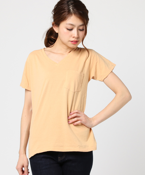 MOUSSY（マウジー）の「Hanes POCKET TEE V NECK（Tシャツ/カットソー・レディース・ホワイト/ピンク/ライトイエロー/ライトブルー・2/1）」の16枚目の写真