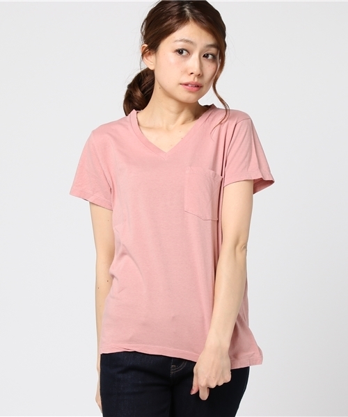 MOUSSY（マウジー）の「Hanes POCKET TEE V NECK（Tシャツ/カットソー・レディース・ホワイト/ピンク/ライトイエロー/ライトブルー・2/1）」の13枚目の写真