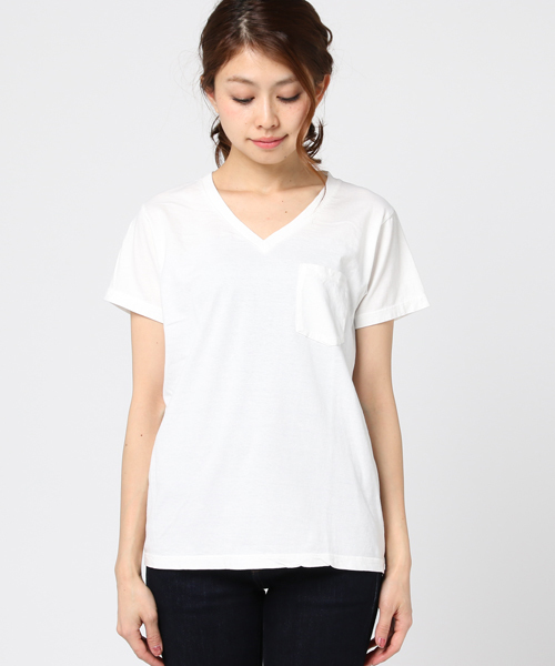 MOUSSY（マウジー）の「Hanes POCKET TEE V NECK（Tシャツ/カットソー・レディース・ホワイト/ピンク/ライトイエロー/ライトブルー・2/1）」の5枚目の写真
