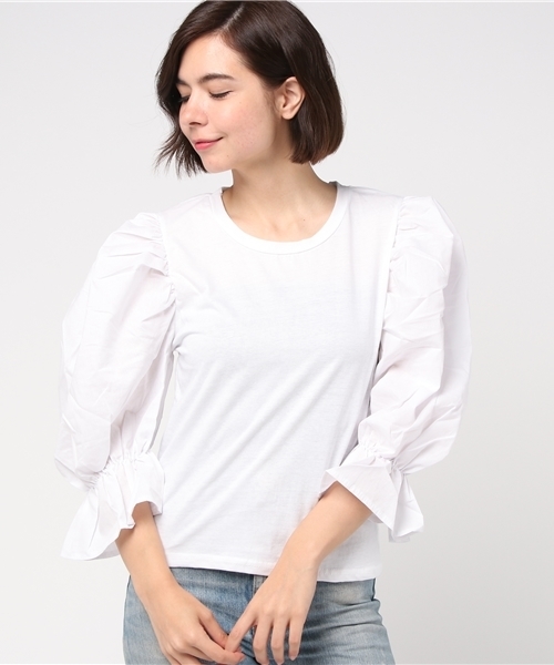 Re:EDIT（リエディ）の「[コットンが見せてくれた、ふたつの表情。]ボリュームスリーブ異素材トップストップス/シャツ・ブラウス[リエディ]（シャツ/ブラウス・レディース・ブラック/ホワイト/ピンク/イエロー・MEDIUM）」の11枚目の写真