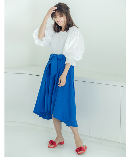 Re:EDIT（リエディ）の「[コットンが見せてくれた、ふたつの表情。]ボリュームスリーブ異素材トップストップス/シャツ・ブラウス[リエディ]（シャツ/ブラウス・レディース・ブラック/ホワイト/ピンク/イエロー・MEDIUM）」の12枚目の写真