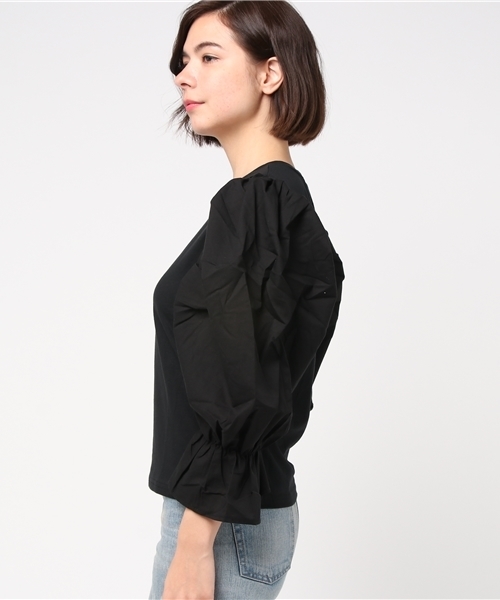 Re:EDIT（リエディ）の「[コットンが見せてくれた、ふたつの表情。]ボリュームスリーブ異素材トップストップス/シャツ・ブラウス[リエディ]（シャツ/ブラウス・レディース・ブラック/ホワイト/ピンク/イエロー・MEDIUM）」の6枚目の写真