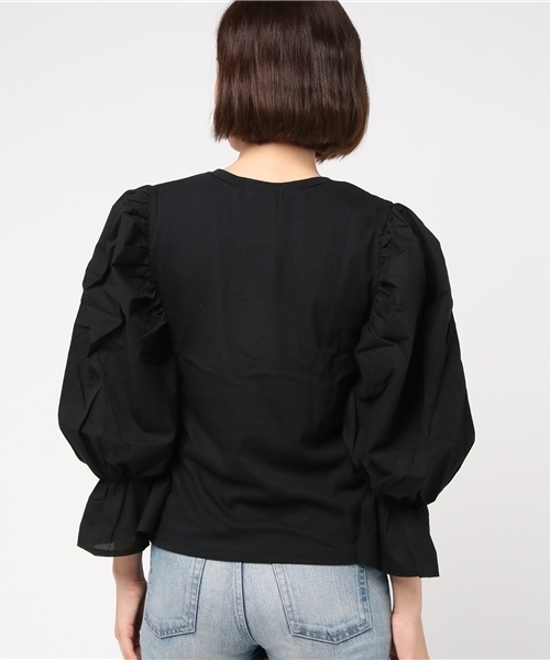 Re:EDIT（リエディ）の「[コットンが見せてくれた、ふたつの表情。]ボリュームスリーブ異素材トップストップス/シャツ・ブラウス[リエディ]（シャツ/ブラウス・レディース・ブラック/ホワイト/ピンク/イエロー・MEDIUM）」の7枚目の写真