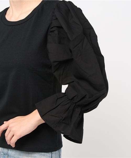 Re:EDIT（リエディ）の「[コットンが見せてくれた、ふたつの表情。]ボリュームスリーブ異素材トップストップス/シャツ・ブラウス[リエディ]（シャツ/ブラウス・レディース・ブラック/ホワイト/ピンク/イエロー・MEDIUM）」の9枚目の写真