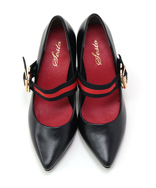 SESTO（セスト）の「モードとヴィンテージの気配を纏うバイカラーストラップのポインテッドトゥ7cmヒールパンプス（パンプス・レディース・ブラック/キャメル・22.5cm/23.5cm/24.5cm/25.5cm/23.0cm/24.0cm/22.0cm）」の8枚目の写真