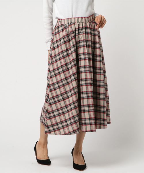 PUNYUS(プニュズ)の「タータンチェックミモレスカート(スカート・レディース・ベージュ/ネイビー/レッド・1/2/4/3)」の4枚目の写真