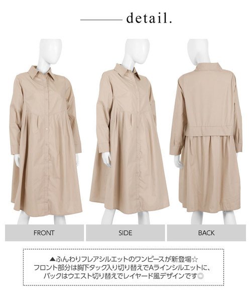 KOBE LETTUCE(コウベレタス)の「フレアシルエットAラインロングシャツワンピース(ワンピース・レディース・ベージュ/パープル/ネイビー/オフホワイト・FREE)」の9枚目の写真