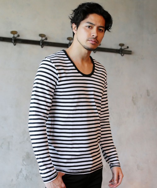 LIL VENDARS(リルヴェンダース)の「スパンフライス長袖Uネックカットソー(Tシャツ/カットソー・メンズ・ネイビー/ワイン/ホワイト系その他/チャコール/ブラック/杢グレー/モカ・S/L/M/XL)」の2枚目の写真