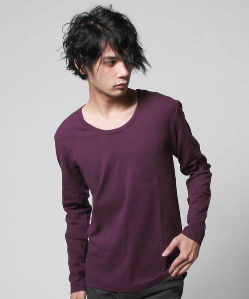 LIL VENDARS(リルヴェンダース)の「スパンフライス長袖Uネックカットソー(Tシャツ/カットソー・メンズ・ネイビー/ワイン/ホワイト系その他/チャコール/ブラック/杢グレー/モカ・S/L/M/XL)」の1枚目の写真