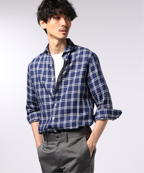 EDIFICE（エディフィス）の「リネン パターン 7分袖 カッタウェイカラー シャツ（シャツ/ブラウス・メンズ・ネイビー/ブラック/ホワイト・LARGE/X-LARGE/SMALL/MEDIUM）」の3枚目の写真