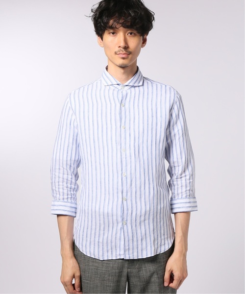 EDIFICE（エディフィス）の「リネン パターン 7分袖 カッタウェイカラー シャツ（シャツ/ブラウス・メンズ・ネイビー/ブラック/ホワイト・LARGE/X-LARGE/SMALL/MEDIUM）」の10枚目の写真