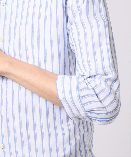 EDIFICE（エディフィス）の「リネン パターン 7分袖 カッタウェイカラー シャツ（シャツ/ブラウス・メンズ・ネイビー/ブラック/ホワイト・LARGE/X-LARGE/SMALL/MEDIUM）」の4枚目の写真