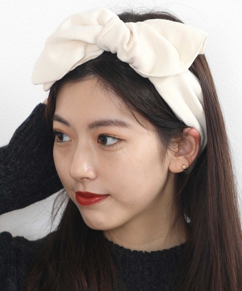 classicalelf（クラシカルエルフ）の「BIGリボンリブヘアターバン（ヘアバンド・レディース・チャコールグレー/ブラック/アイボリー・ONE SIZE）」の12枚目の写真