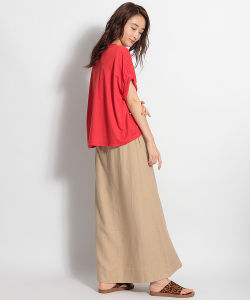 niko and...（ニコアンド）の「リネンレーヨンツイルフレアロングスカート（スカート・レディース・ブラック/ベージュ/ピンク/アイボリー・MEDIUM/LARGE）」の6枚目の写真